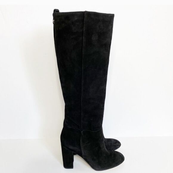 Sam Edelman Caprice Black Suede Knee-High Pull On Block Heel Almond Toe Boot 7.5 - Picture 8 of 11